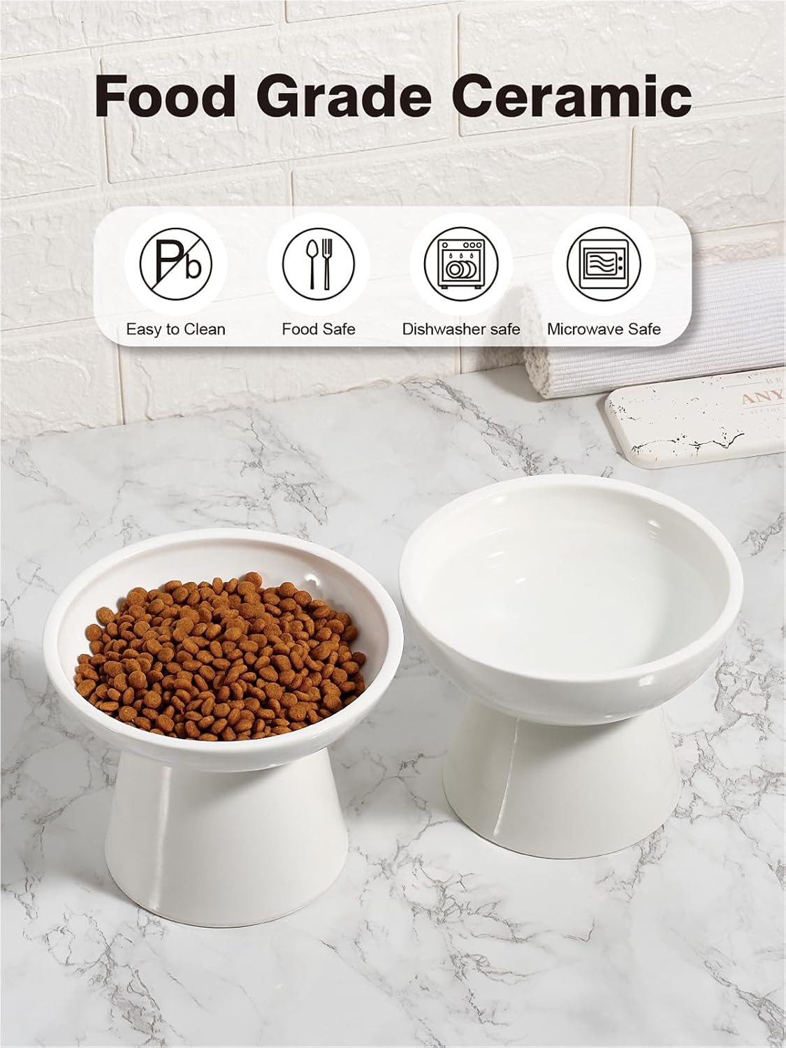 Elevated Cat Food and Water Bowls Set - Single (Water Bowl) / White - image 3