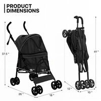 MoNiBloom 4 Wheels Pet Stroller, Easy-Fold Puppy Cage Jogger Stroller with Sun Cover, Pad and Rear Storage Bag, Breathable and Visible Mesh for Small/Medium Pets up to 22 lbs, Black
