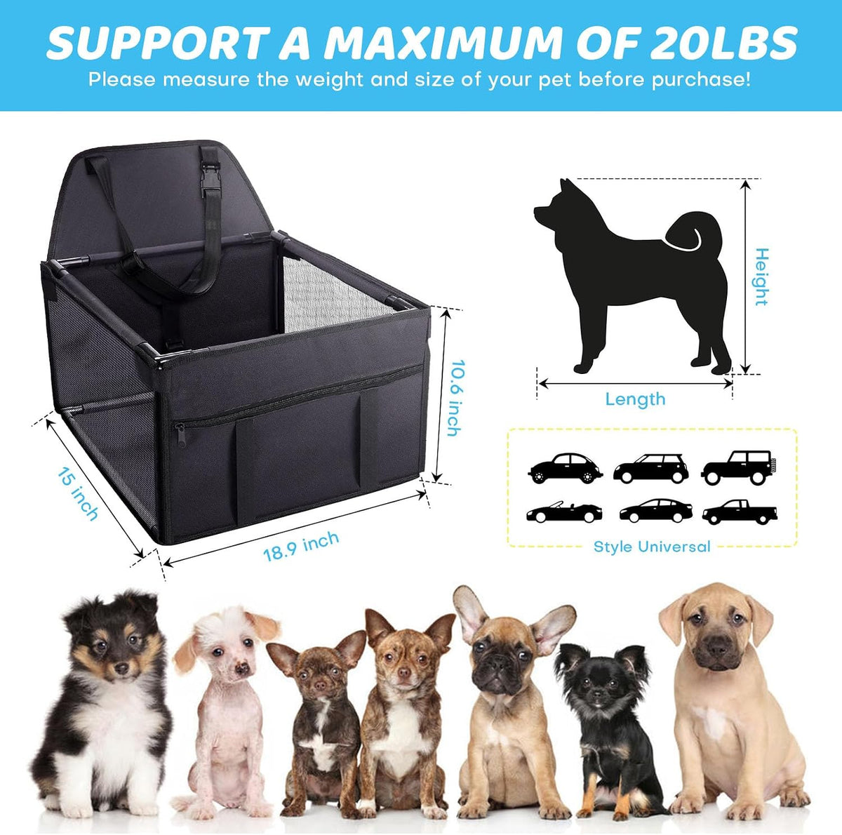 GENORTH Dog Car Seats for Small and Medium Dogs - Cationic Black / Up to 20 lb - image 4
