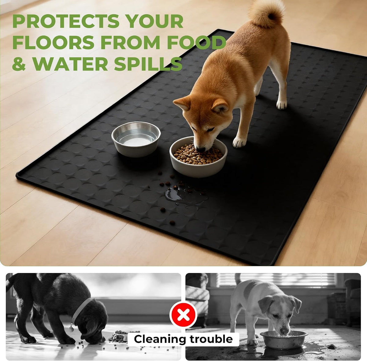 Silicone Pet Food Mat, Extra Large 34x22 Inch - Black / 34"L x 22"W - image 4