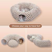 PEQULTI Beige Donut Cat Tunnel Bed Washable Plush Mat Multi for Small - Brown - image 3