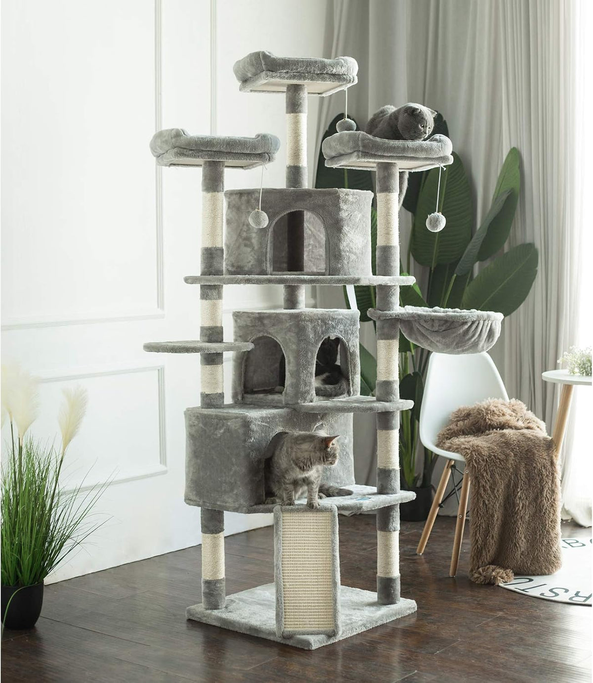 Hey-brother Cat Tree Tower with Multi-Level Large Condo - Light Gray - image 3