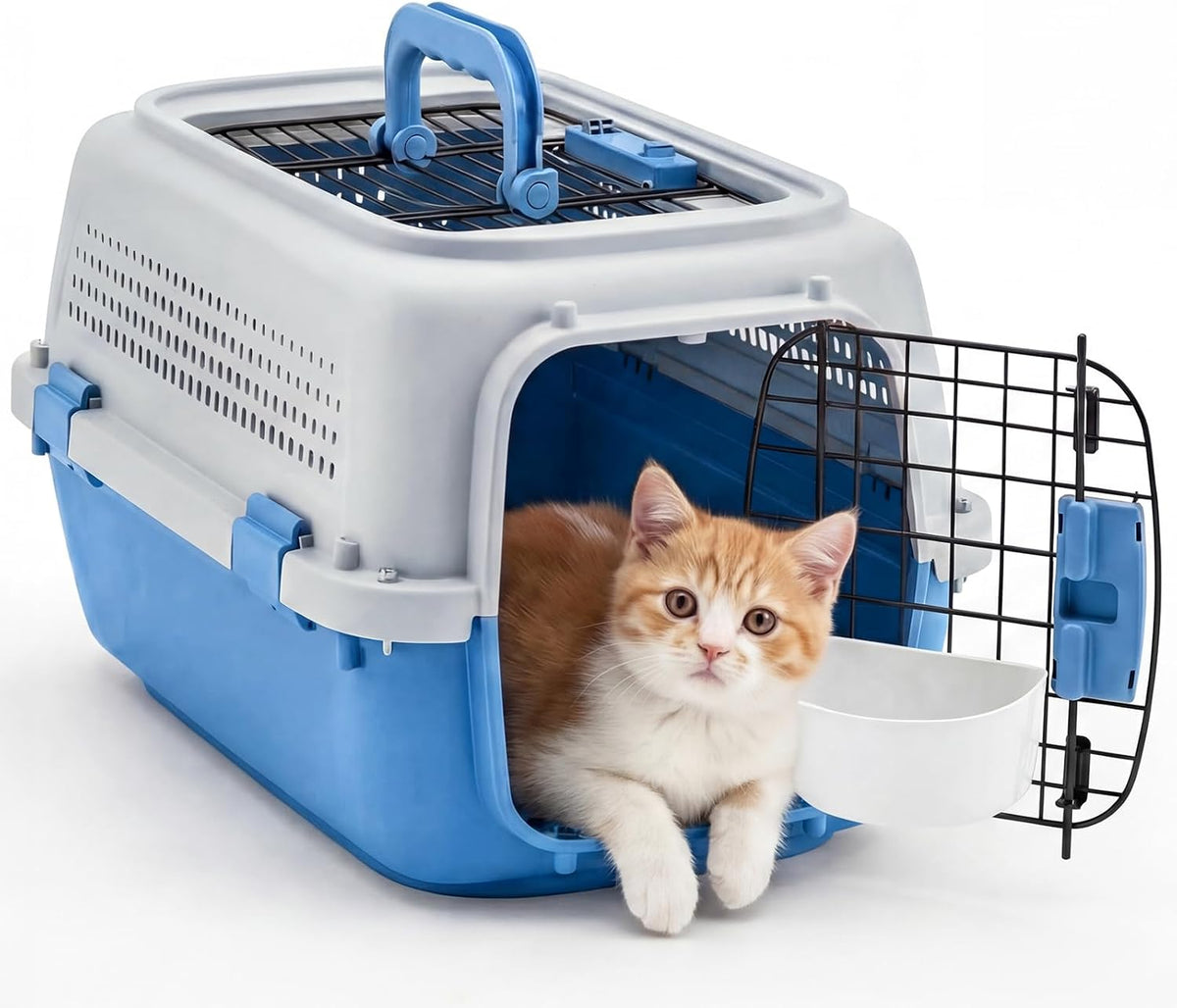 DUMOS 23" Hard-Sided Pet Carrier for Small Pets - Modern Blue / 22.4"L x 14.6"W x 13.0"H