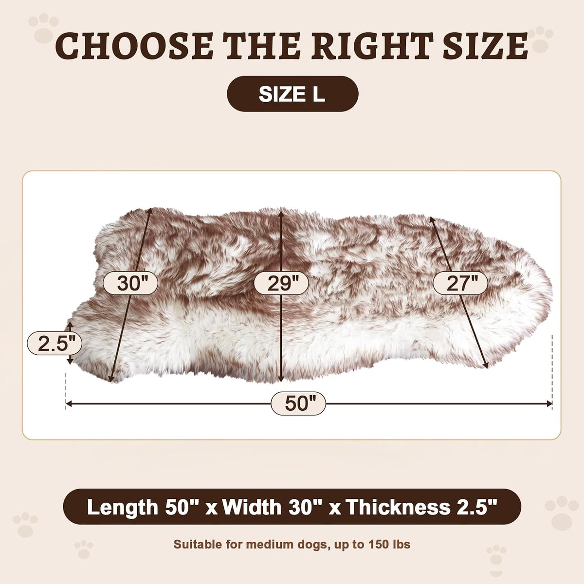 Faux Fur Dog Bed Rug for Large Dogs - Brown / Large, All Breed Sizes - image 4