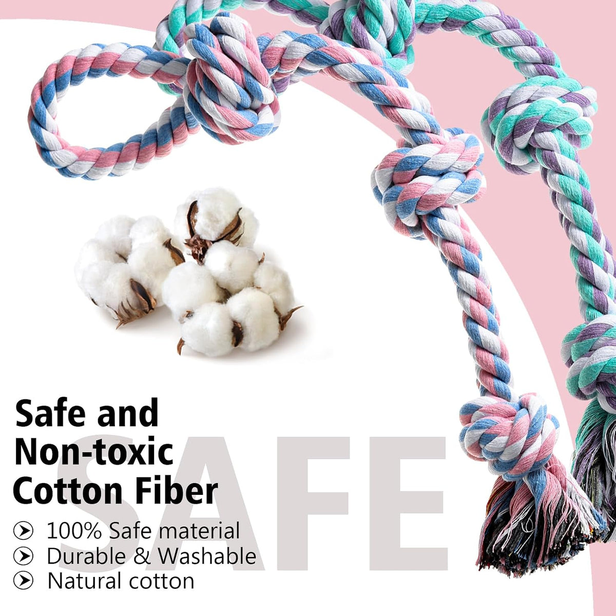 XIGOU Dog Rope Toy, Dog Chew Toys for Aggressive Chewers - Pink & Purple - image 3