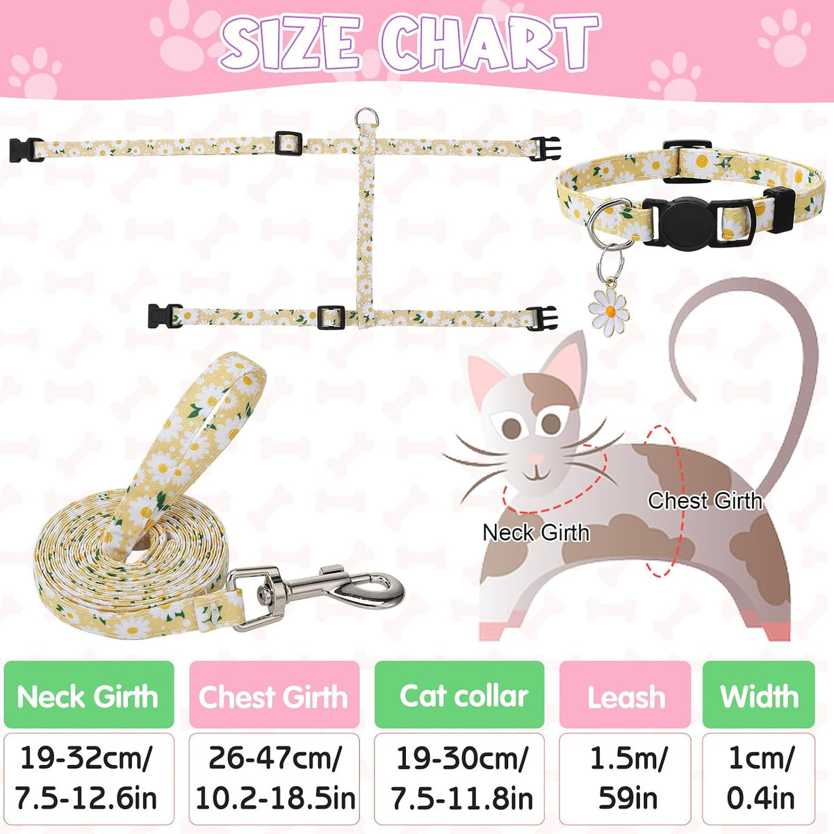 2 Pack Cat Harness and Leash with Collar Set - Floral - image 3
