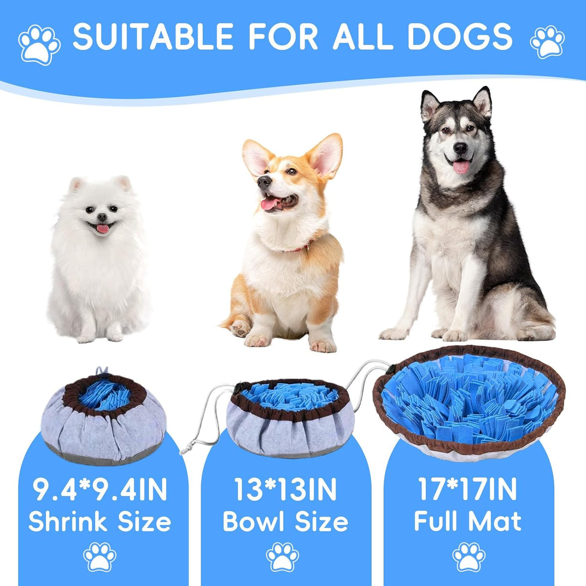 Snuffle Mat for Dogs, Adjustable Interactive Puzzle Toy - Blue-48cm - image 2