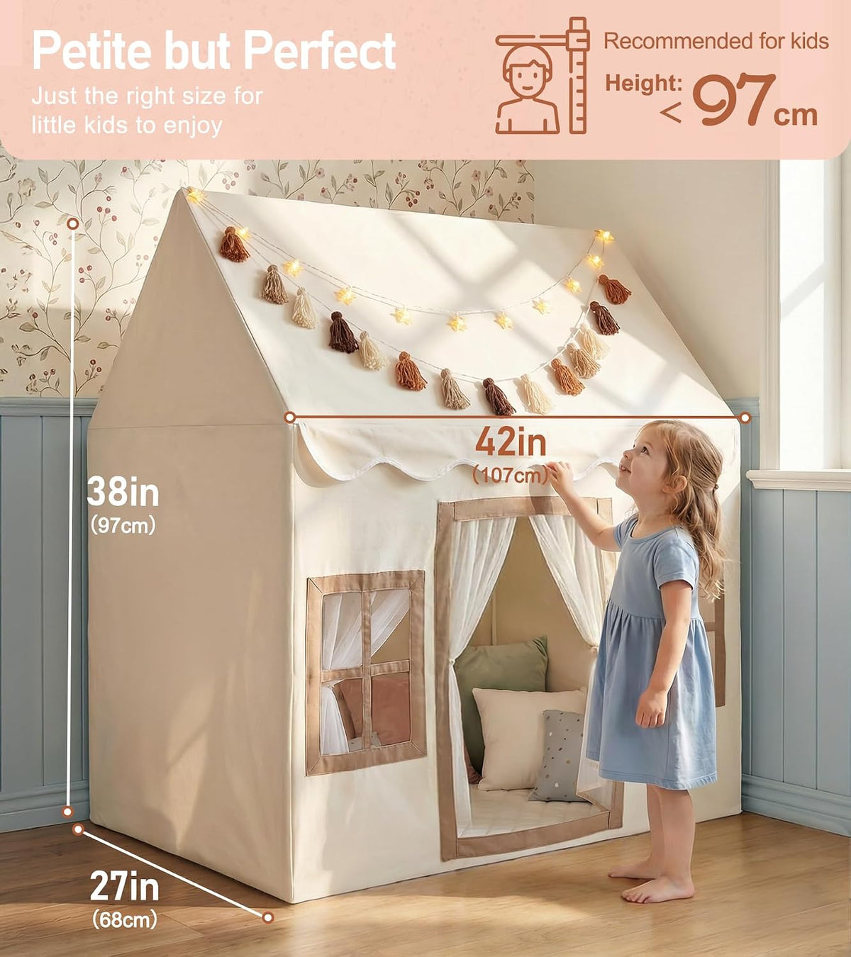Little Dove Kids Play Tent with Mat - Beige Play Tent / Medium Size - image 2