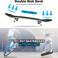 Skateboard,31 x 8 Inch Complete Skateboard, 8-Layer Maple Wood Deck Double Kick Standard - Blue - image 3