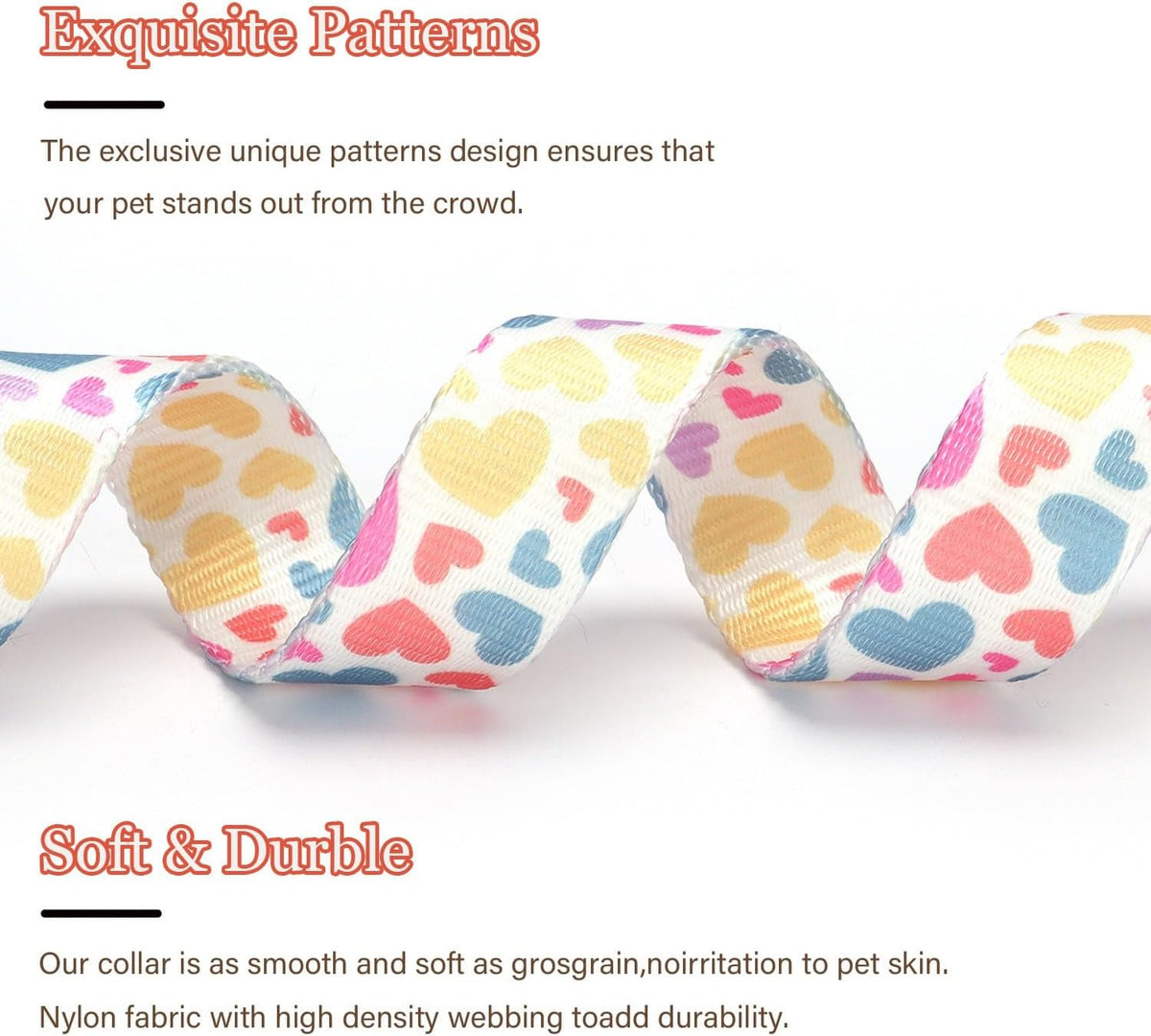 Reflective Dog Collar, Puppy Collar with Buckle Adjustable - Z-White Heart / Small :Width 5/8",Neck 10-14" - image 3