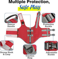 Pawaboo Dog Life Jacket, Reflective Dog Safety Vest Adjustable Pet Life Preserver with Strong Buoyancy & Sturdy Rescue Handle, Ripstop Dog Lifesaver Vests for Swimming, Boating, L, Red