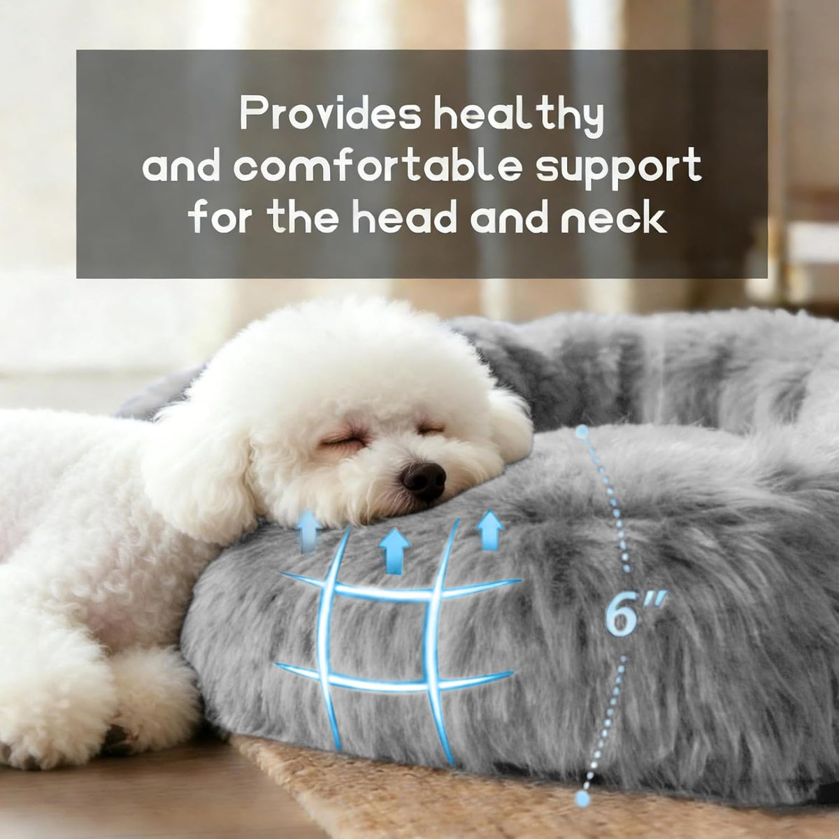 Comfort Donut Dog Bed, Ultra-Soft Pet Bed with Neck Support - 20''Lx20''Wx8''Th / Light Gray - image 2