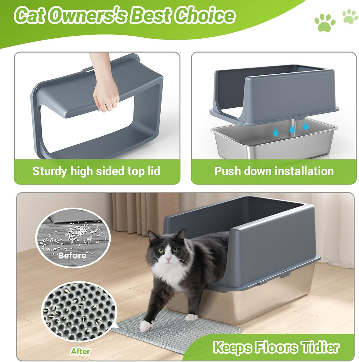 Stainless Steel Litter Box with Lid, Metal Cat Litter Box - 14"H Grey - image 4