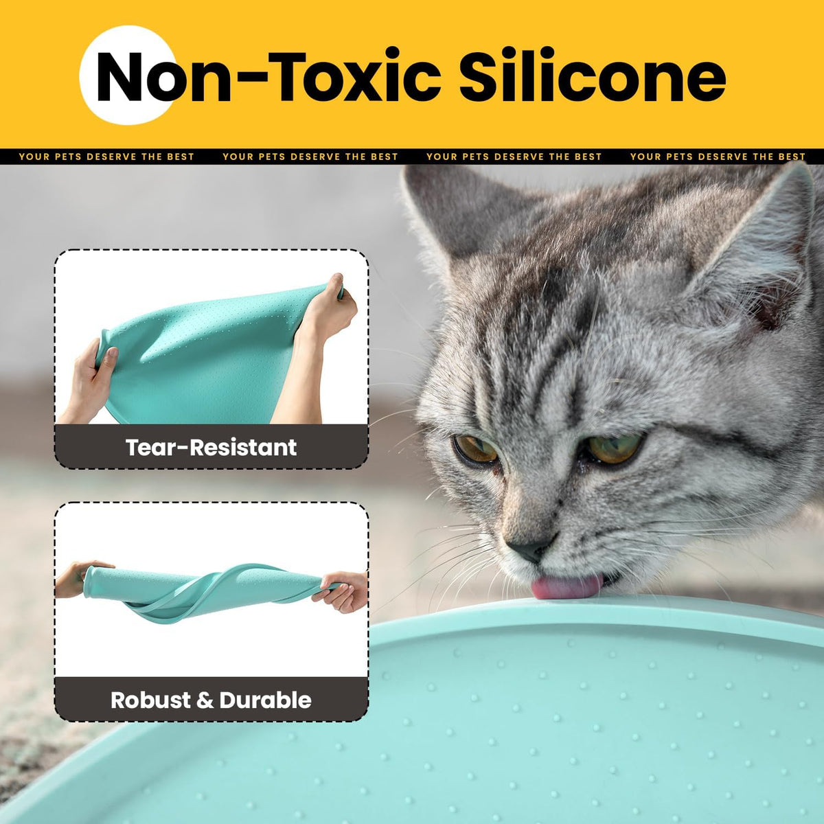 Conlun Dog Food Mat,1/2 Inch Raised Edges Cat Feeding Mat for Spill Containment,BPA-Free Silicone - 32"L x 32"W / Turquoise - image 3