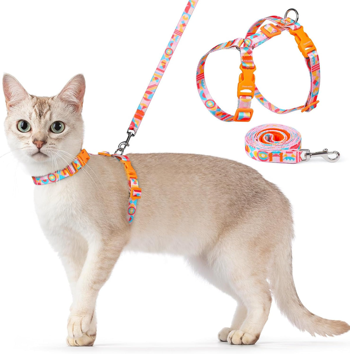 Cat Harness and Leash Set, Adjustable Pet Straps - Rainbow / M