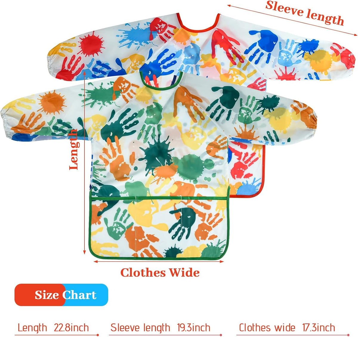 2 Pcs Kids Art Smock Painting Toddler Smock Long Sleeve with 3 - Red+green / 2 - image 2