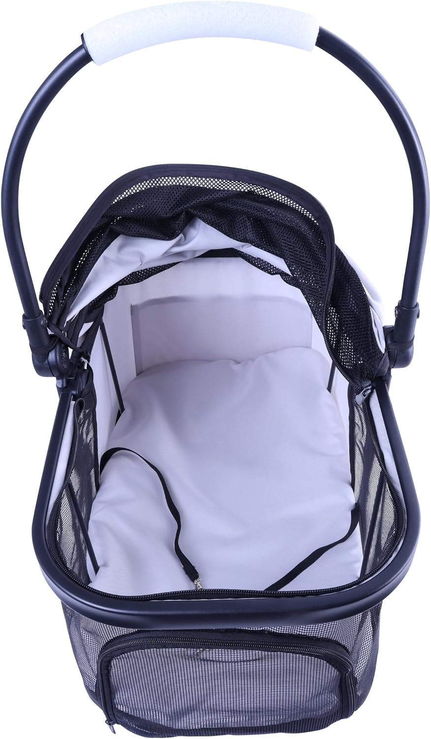 Full-Window pet Stroller 4 Wheels for Cats & Dogs - with Detachable Basket / White+Black - image 4