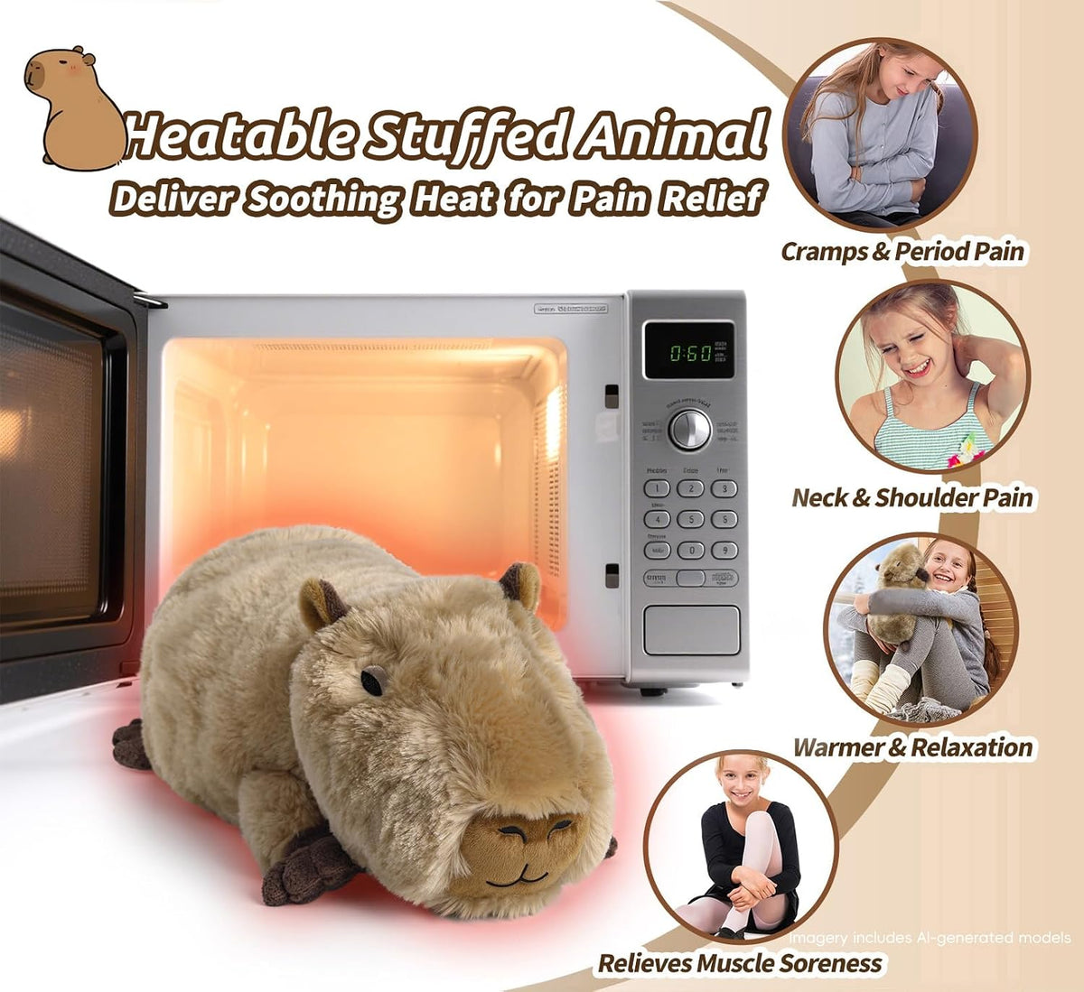 Capybara Stuffed Animals, Microwavable Stuffed Animal Adorable Fluffy Capybara Plush for Warmth - Capybara-2 - image 4