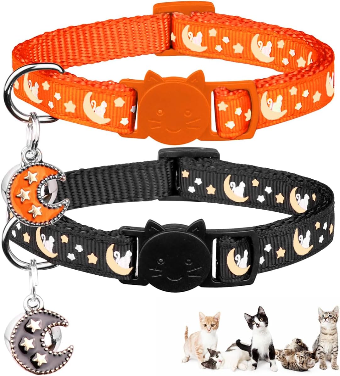Baeuppit 2Pcs Breakaway Cats Collars Cat Collars for Boy & Girl Cats - 7.0-10.7'' / Black+Tangerine