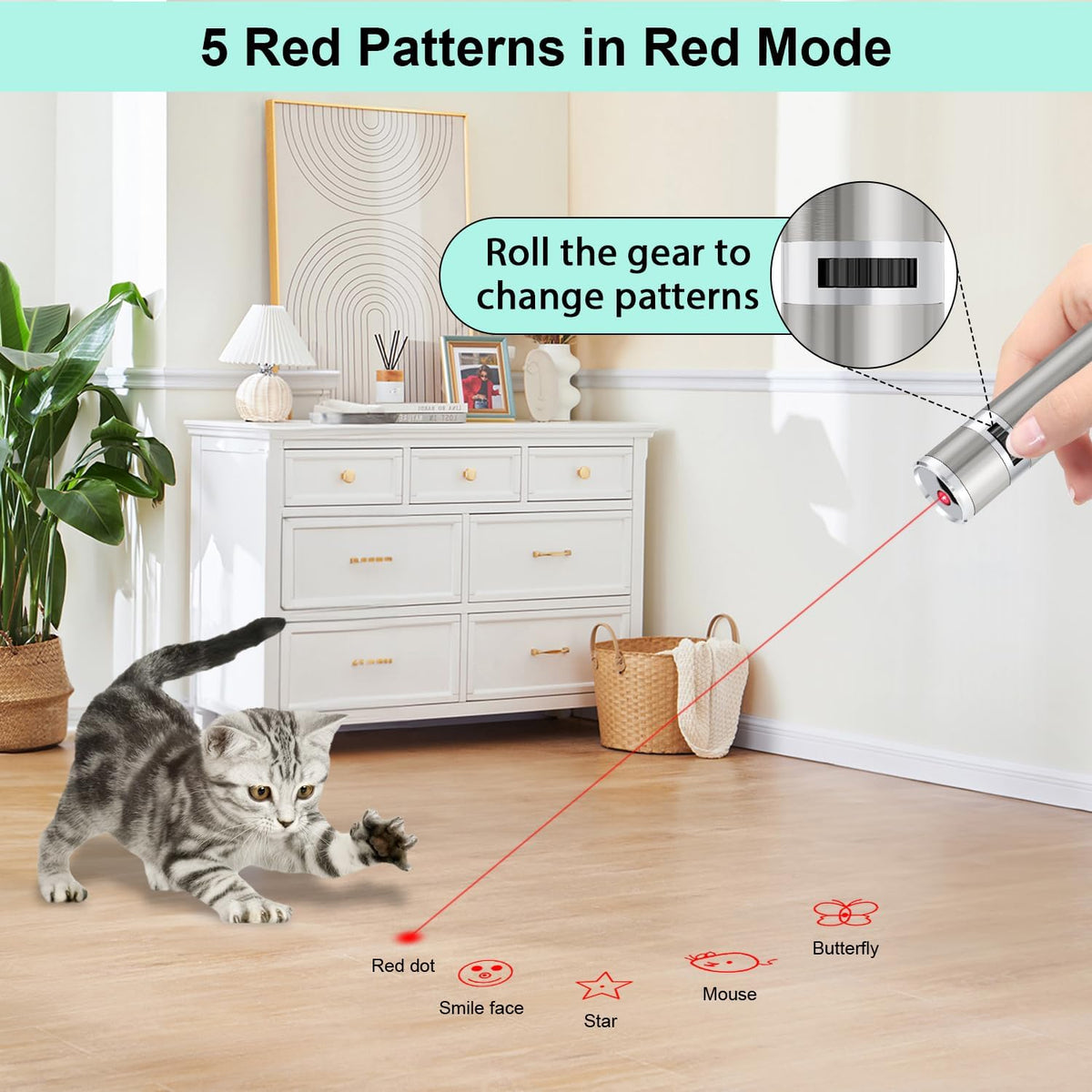 TBTeek Cat Toys, Rechargeable, 3 Light Modes & 5 Fun Patterns – Essentials for Cats - 2pcs red light - image 4