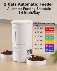 Dual Automatic Cat Feeder 2 Cats,6 Meals/Day,12 Portions/Meal,4.2L Dual Power Double Bowls Feeder,Dry Food Auto Pet Dispenser,10S Voice Record,Flexible Schedule Timer(White,Stainless Dual Bowls)