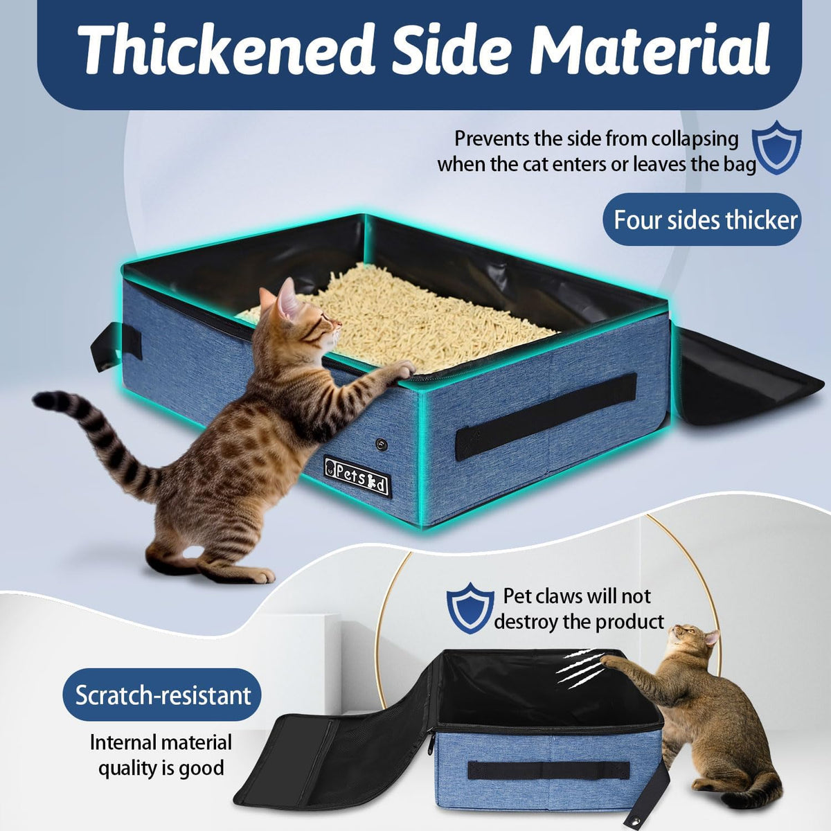 Petskd Portable Cat Travel Litter Box with Lid - Large / Blue - image 4