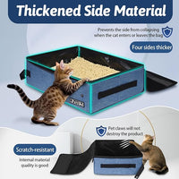 Petskd Portable Cat Travel Litter Box with Lid and 10 pcs Disposable Liner Bags, Leak-Proof and Collapsible, Cat Travel Essentials for Car, Hotel, Airplane and Other Outdoor Use(Blue)
