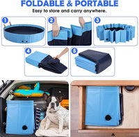 87" Large Dog Pool with Sprinkler, 2-in-1 Foldable Swimming Pool Non-Slip Hard Plastic Splash Sprinkler Kiddie Pool for Outdoor Backyard Kids Dogs Ducks and Pet Baths