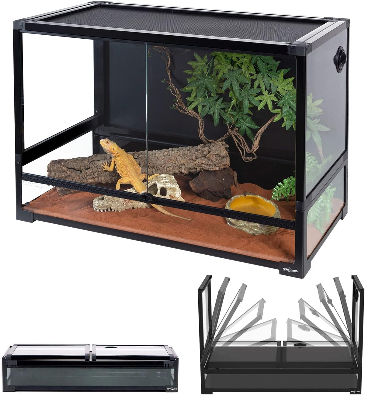 REPTI ZOO 50 Gallon Reptile Glass Tank Terrarium 2 in 1 Side Meshes - 36"W X 18"D X 24"H (60 Gallon)