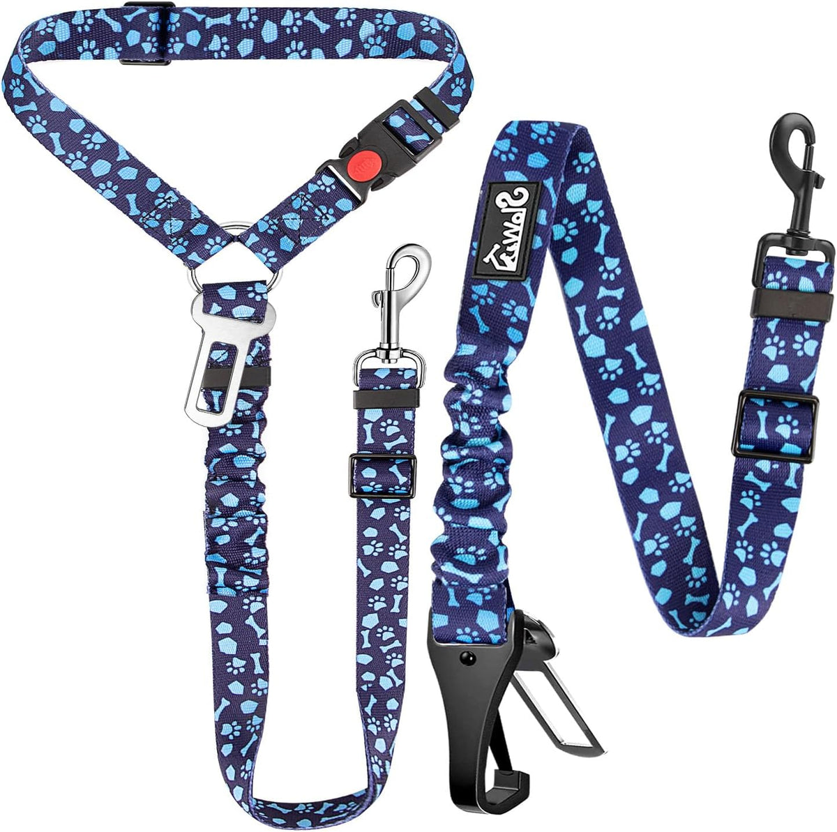 Lukovee Dog Seat Belt, 3-in-1 Headrest & Seatbelt Clip & Latch, 2 Pack – Essentials for Dogs - C-Blue Paw / A- Headrest with Clip + 2 in 1 Seat Belt