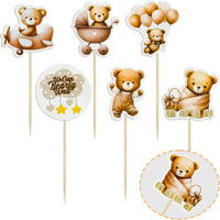 Gyufise 36Pcs Baby Shower Bear Cupcake Toppers Moon Baby Bear Baby - Coffee - image 3