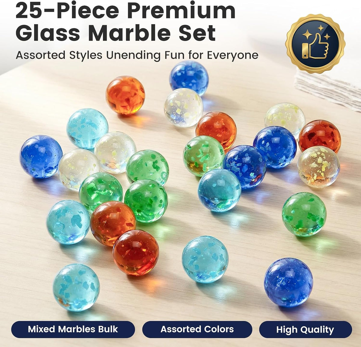 SallyFashion glow in the dark glass marbles, 25 colorful crackle marbles in a clear box - view 2