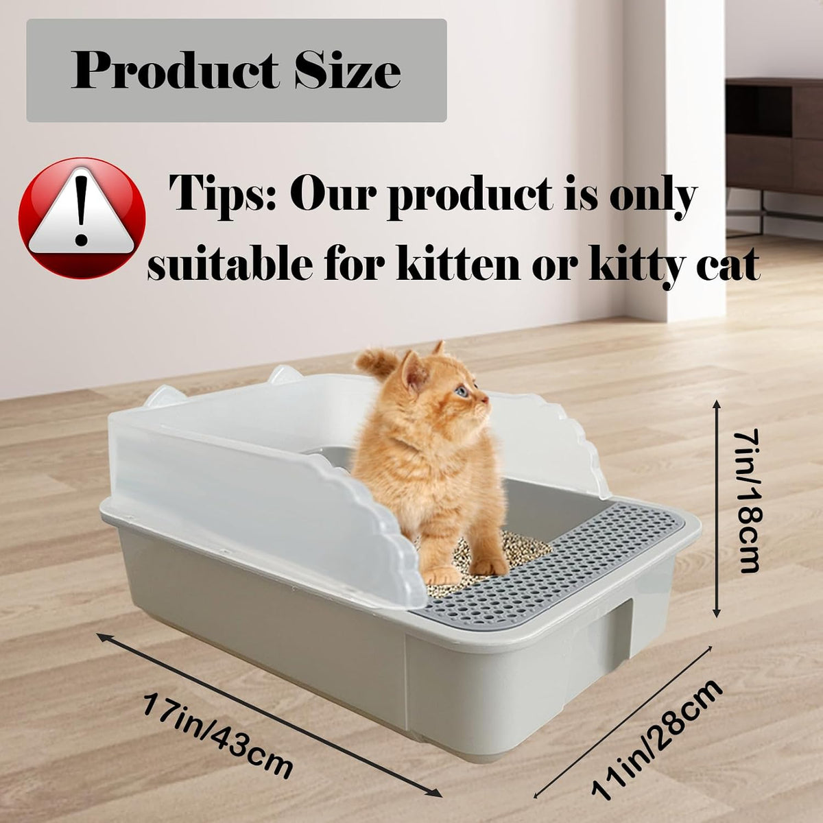 Open Cat Litter Box with High Side - 【Color：Grey】 - image 2