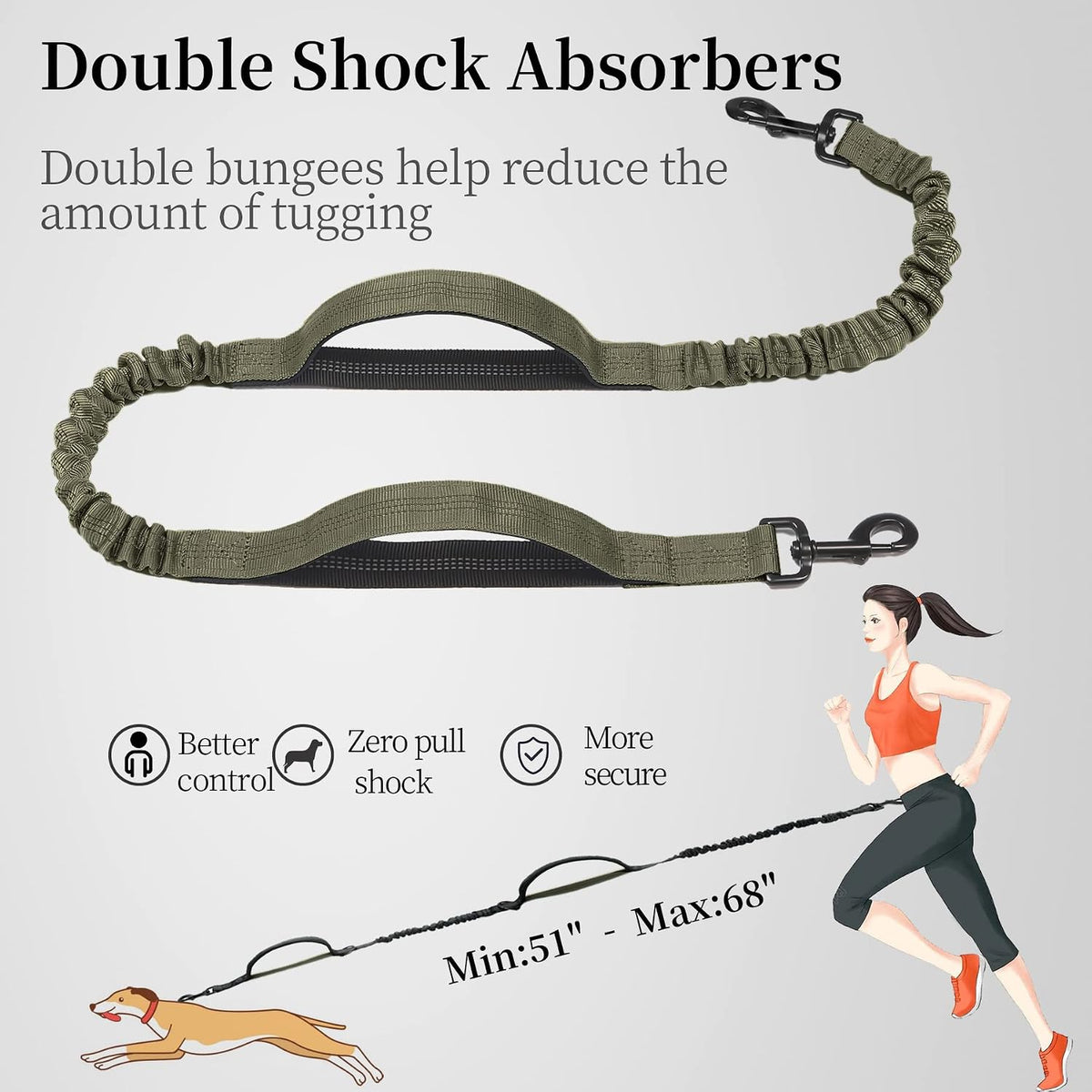Hands Free Dog Leash with Zipper Pouch - Military Green / Medium - image 4