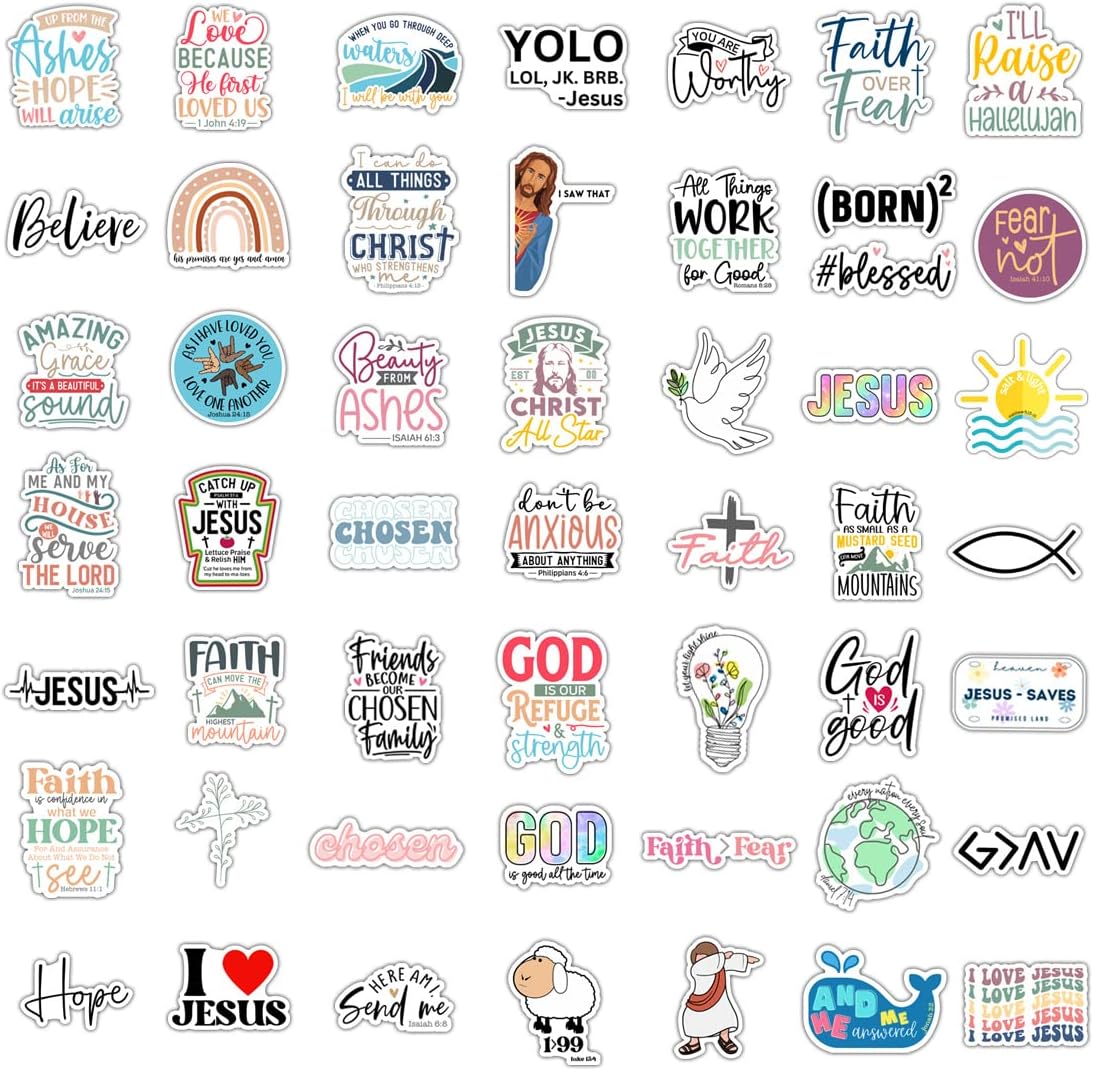 Krazy4K 100 pack waterproof vinyl Christian stickers with faith and Bible verse messages - view 12