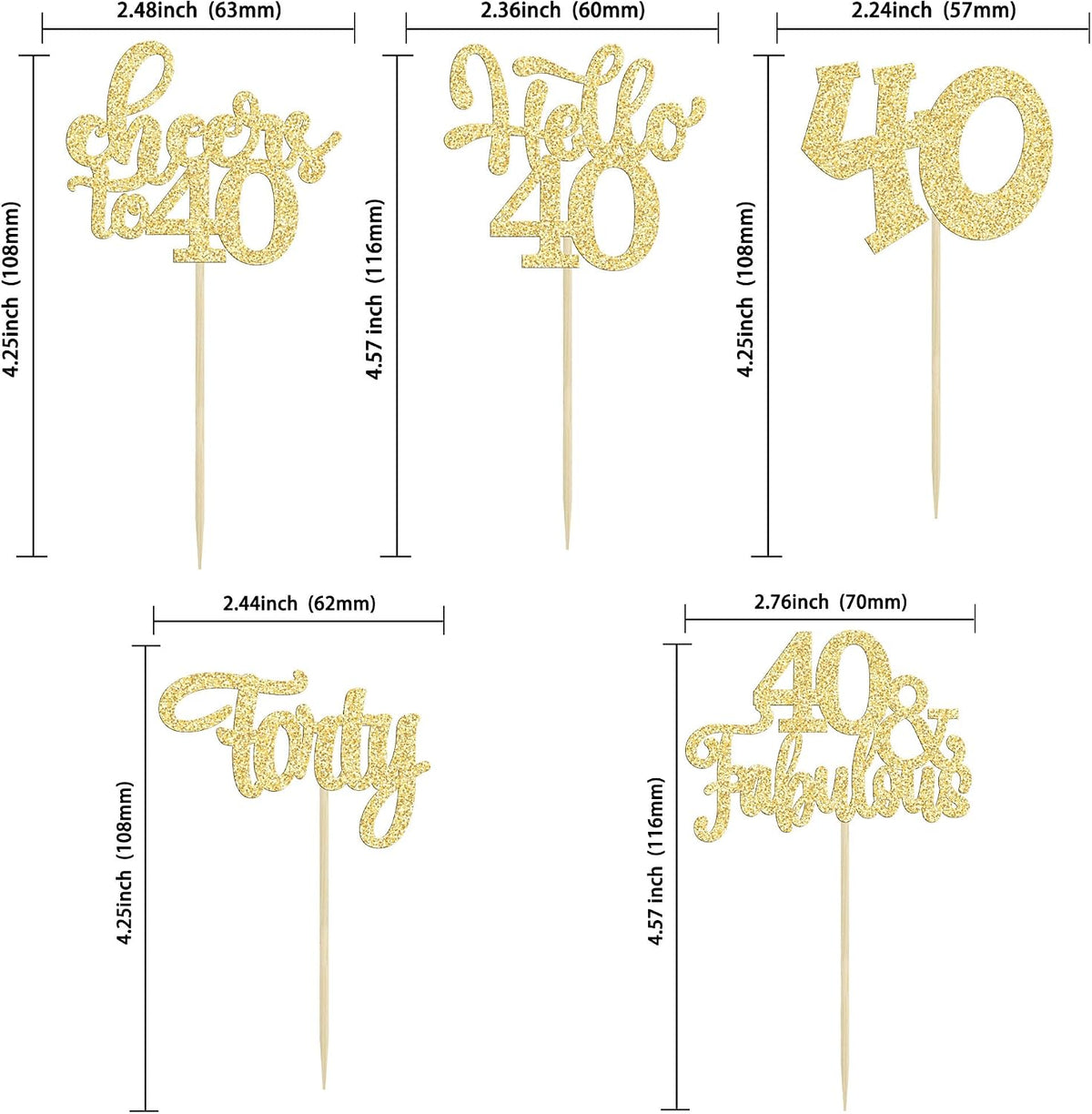 30pcs 16th Birthday Cupcake Toppers - 40th / Gold - image 2