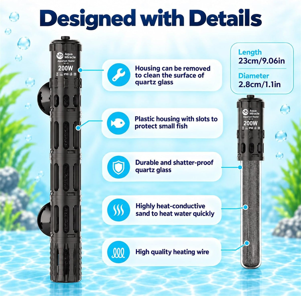AquaMiracle Aquarium Heater Dry-Run Auto Power-Off & Overheat - For 20-40 Gal Aquariums - image 2