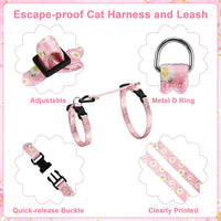 2 Pack Cat Harness and Leash with Collar Set - Floral Pink Green - image 3