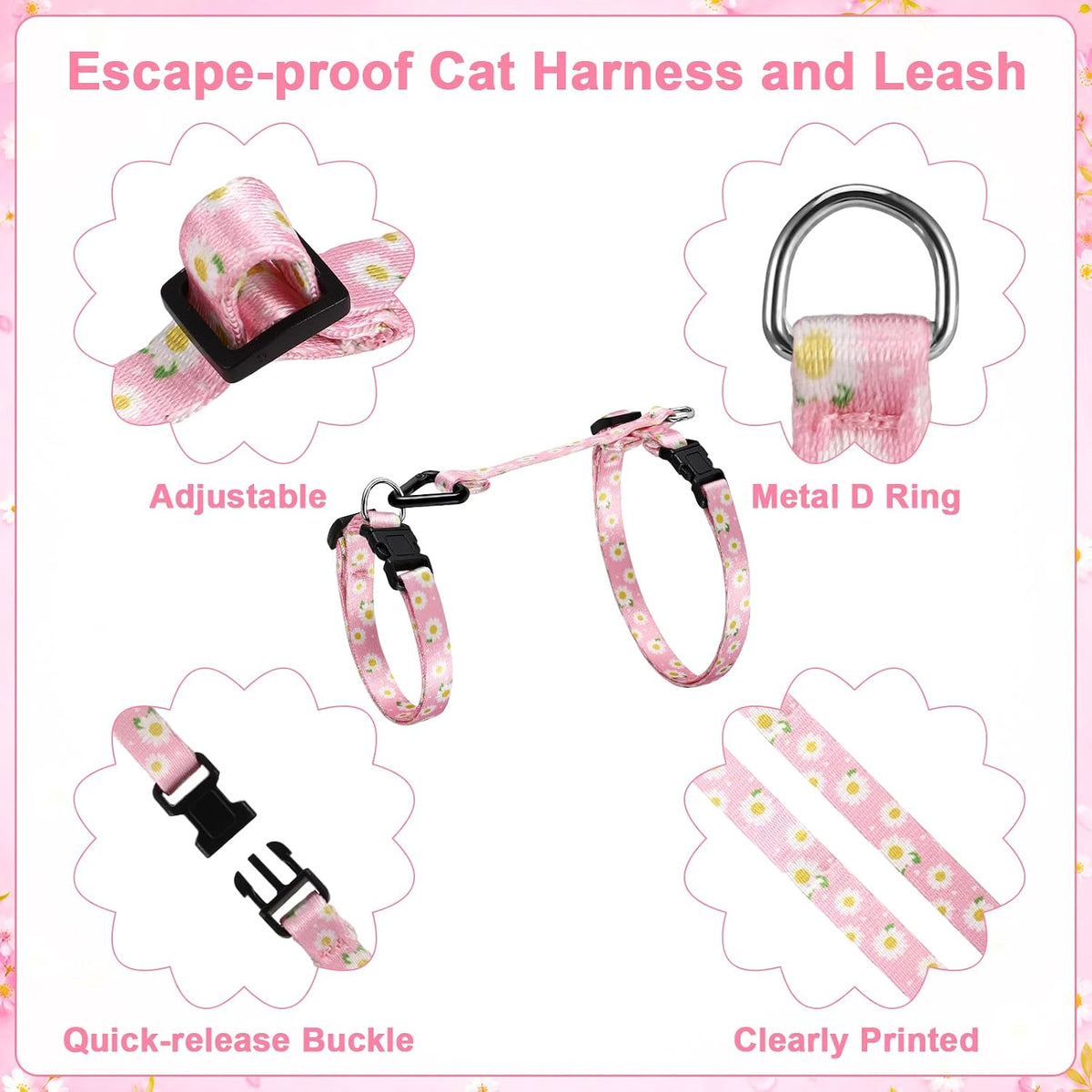 2 Pack Cat Harness and Leash with Collar Set - Floral Pink Green - image 3