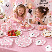 yunhuatdm 180 piece cute ghost Halloween plates and napkins set, black and white - view 13