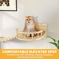 Cat Wall Shelves, Cat Wall Furniture Pine Wooden Feline Shelf, 18 Piece Feline Shelves and Perches with Condos, House, Steps, Bridge Ladder, Scratching Post and Tunnel