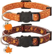 Halloween Cat Collar, Cotton 2 Pack Cat Collar with Bells - Fall / 7-11''