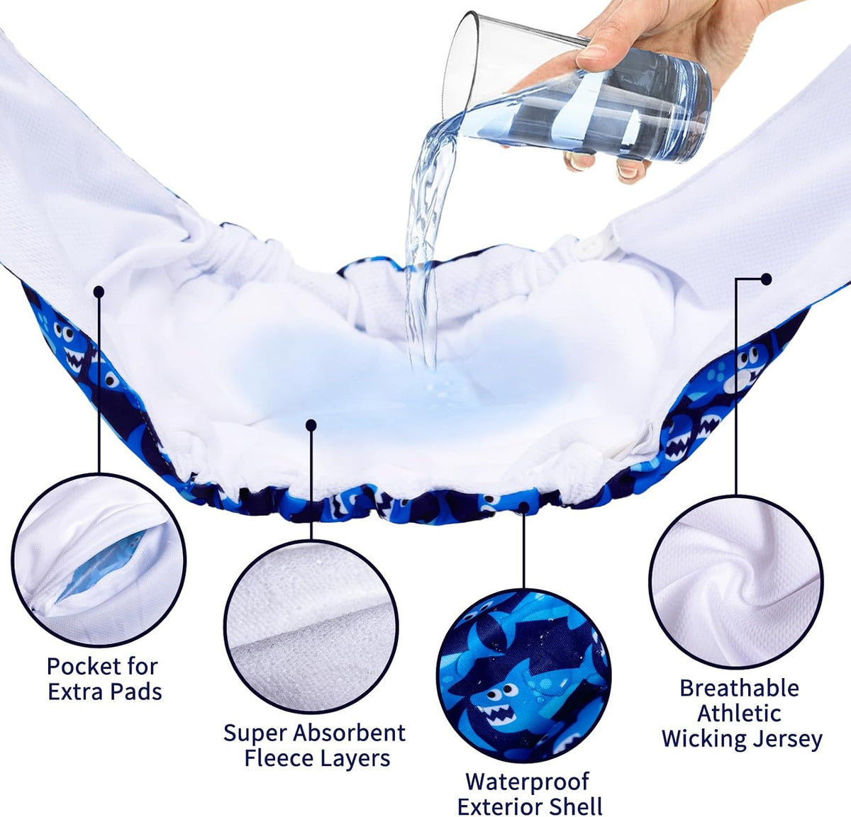 CuteBone Washable Dog Diapers Male with Snaps Reusable 3pcs a Pack - Buttons-Shark&Dinos&Monster / L(17"-21") - image 4