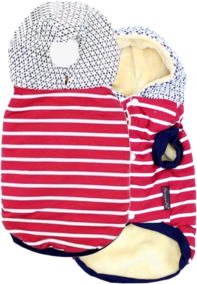 Parisian Pet Basic Hoodie - Lightweight Red Striped Pom Pom Sweatshirt for Dogs - Pullover With Leash Hole and Pockets - Clothes for Large Dogs - 2XL
