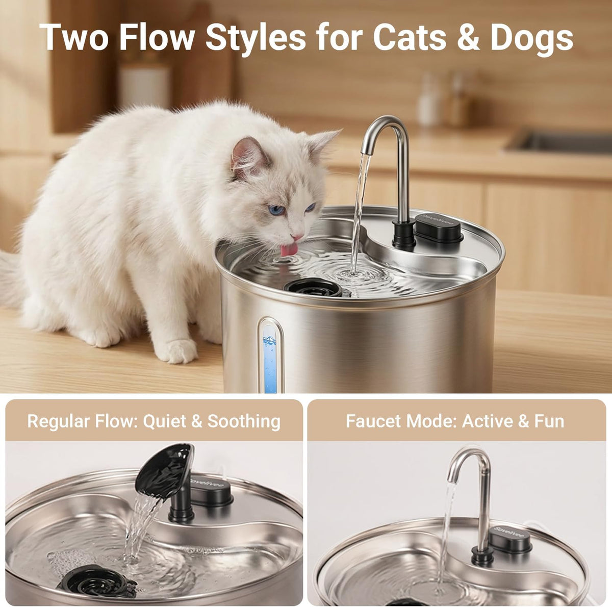 Cat Water Fountain, LED Water Level Window - 4 Filters - image 3