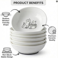 Non-Slip Cat Food Bowls, 6 Pack Whisker-Friendly Ceramic Bowls – Essentials for Cats - cute drawing cat - image 4