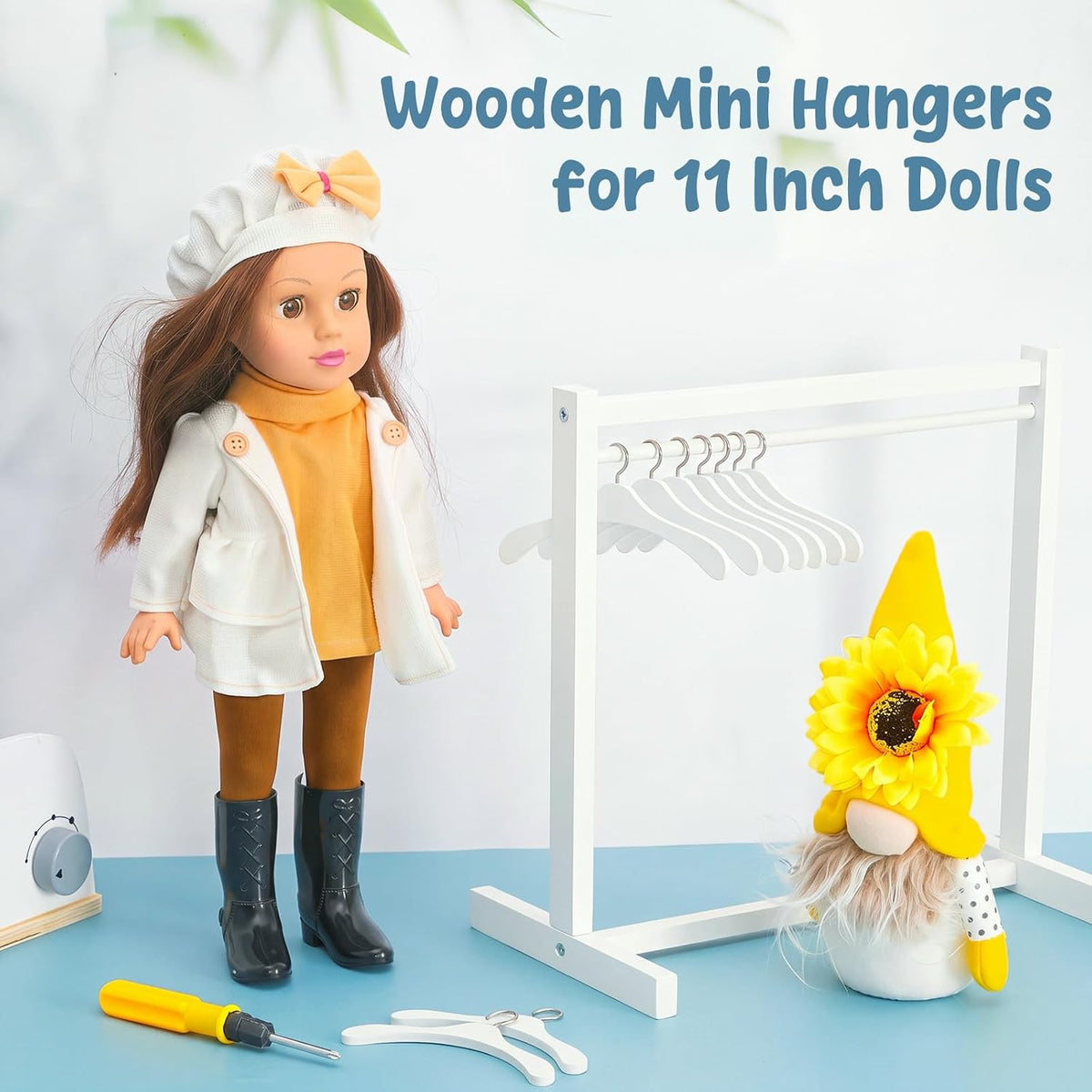 1 Set Doll Garment Rack with 10 Pcs Hangers Clothes Organizer - White / 22 - image 2