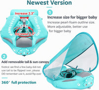 Mambobaby Float with Canopy UPF 50+ and Tail Non-Inflatable Baby Pool - Cloth Dinosaur Green - image 3