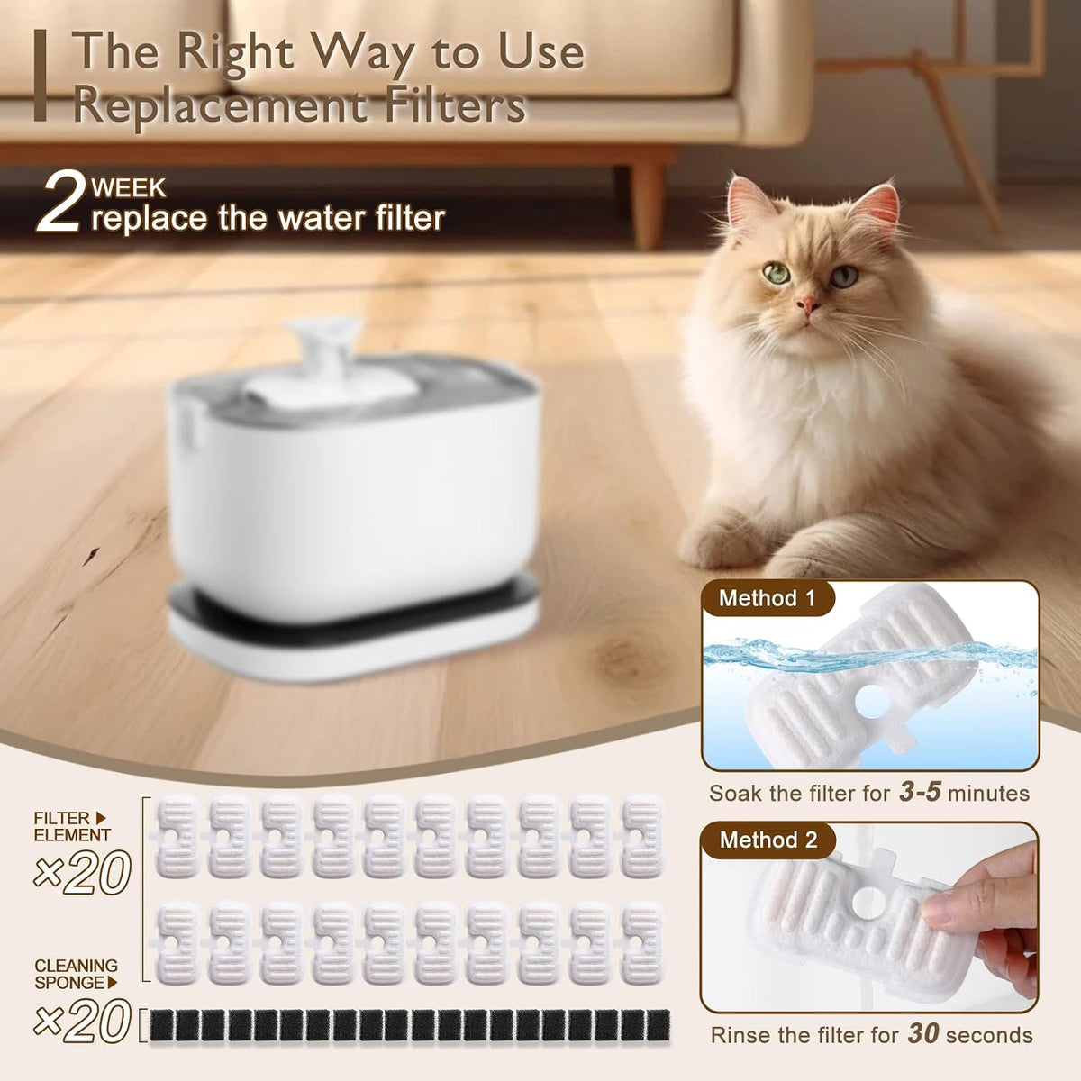 SORON 20 Packs Filter Replacement Compatible with PETLIBRO Cat Water - 20 Pack - image 4