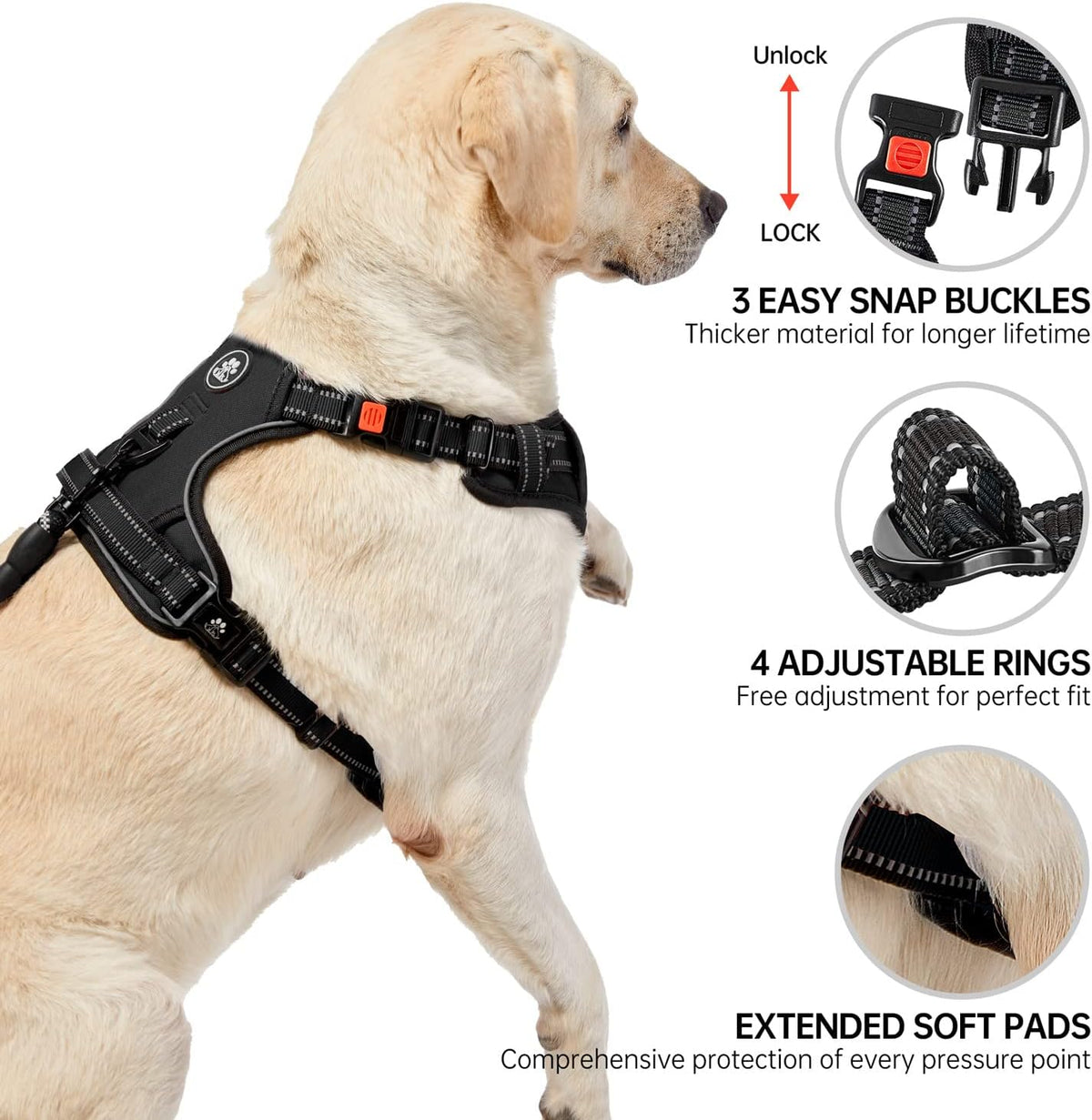 NESTROAD Dog Harness for Medium Sized Dog - Black / X-Large - image 4